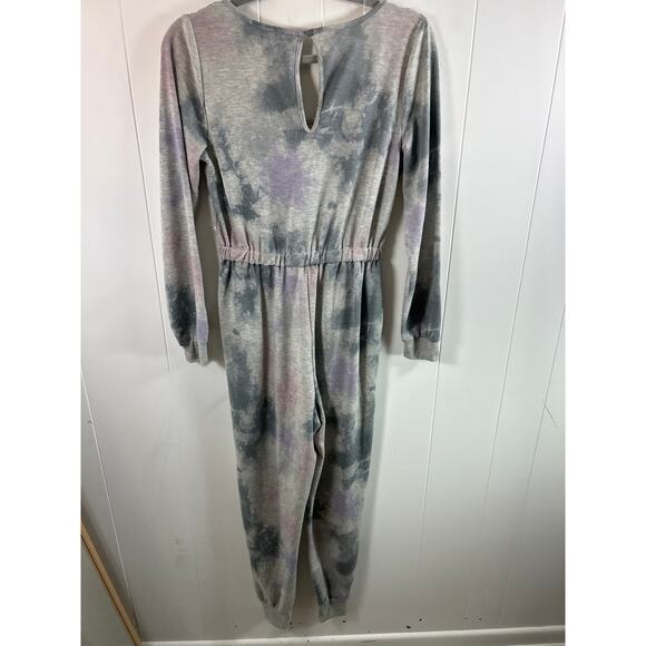 AS U WISH Women’s Gray Tie Dye Scoop Neck Long Sleeve Drawstring Casual Jumpsuit - Picture 3 of 5